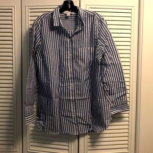 Blue and white striped button up